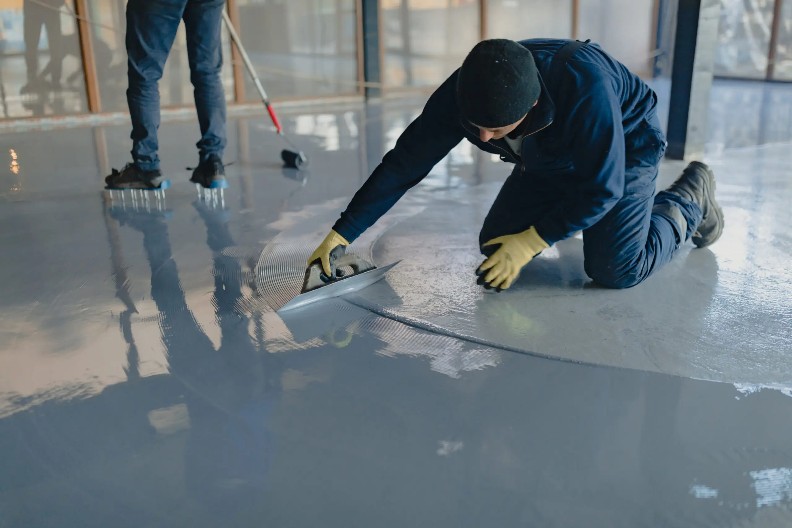 Epoxy floor painting in a commercial space